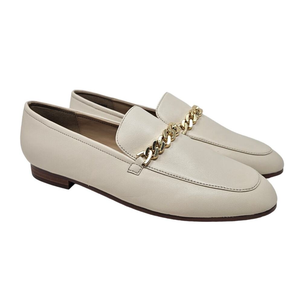 NEW Ann Taylor 9.5 Ivory Leather Gold Chain Loafer Classic Career Flat